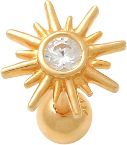 ANYGOLDS 14K Solid Gold Sun CZ Cartilage Piercing 18 Gauge - Dainty Helix, Tragus, Conch Stud Earring - Screwback Post Body Jewelry for Women (Single) in Saudi Arabia