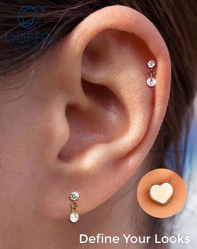 Titanium Helix Piercing Jewelry 16G Dangle Helix Earring Internally Thread Flat Back Cartilage Earrings for Women Surgical Steel Conch Piercing Jewelry in Saudi Arabia
