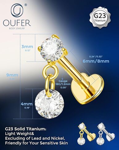Titanium Helix Piercing Jewelry 16G Dangle Helix Earring Internally Thread Flat Back Cartilage Earrings for Women Surgical Steel Conch Piercing Jewelry in Saudi Arabia