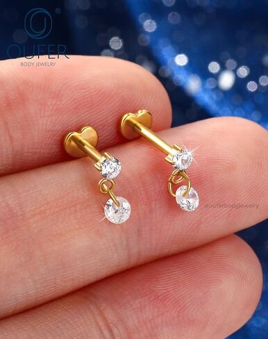 Titanium Helix Piercing Jewelry 16G Dangle Helix Earring Internally Thread Flat Back Cartilage Earrings for Women Surgical Steel Conch Piercing Jewelry in Saudi Arabia