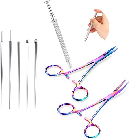 Piercing Taper Pliers Ball Grabber Tool for Changing Jewelry - Curved and Straight Forceps Stainless Steel 14G 16G 18G Flat Back Earrings Insertion Tool Body Piercing Kit for Ear Nose Lip in Saudi Arabia