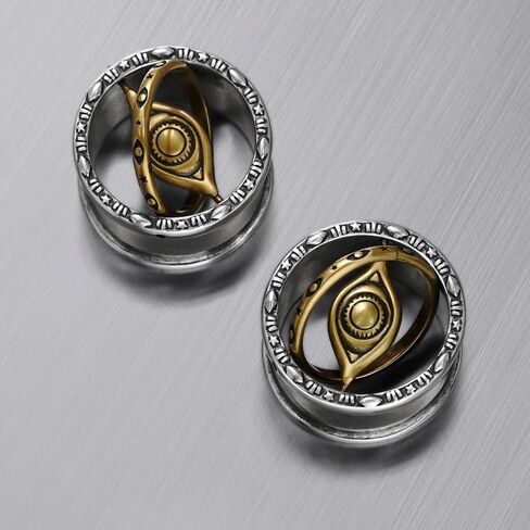 PUNKYOUTH Celestial Eye Double Flare Ear Tunnels – Astrological Orbit Plugs with Gothic Symbols, Steampunk Gauge Jewelry for Women Men, 00g–1 inch Stretched Ears in Saudi Arabia