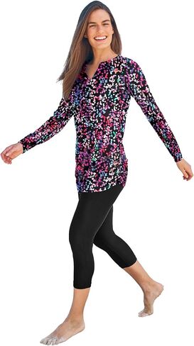 Swim 365 Women's Plus Size Split-Neck Long Sleeve Swim Tee with Built-in Bra in Saudi Arabia