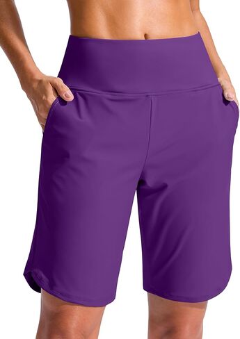 G Gradual Women's 9" Long Swim Board Shorts High Waisted Quick Dry Beach Swimming Shorts for Women with Pockets Liner in Saudi Arabia
