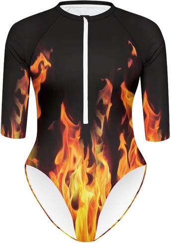 Women's One Piece Swimsuits Rash Guard Short Sleeve Bathing Suits V Neck Zip Front Swimwear in Saudi Arabia