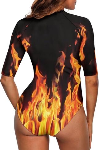 Women's One Piece Swimsuits Rash Guard Short Sleeve Bathing Suits V Neck Zip Front Swimwear in Saudi Arabia