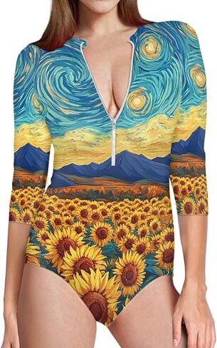 Women's One Piece Swimsuits Rash Guard Short Sleeve Bathing Suits V Neck Zip Front Swimwear in Saudi Arabia