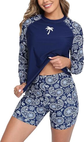 Halcurt Women's Long Sleeve Two Piece Rash Guard Swimsuit UPF Built in Bra Bathing Suit in Saudi Arabia
