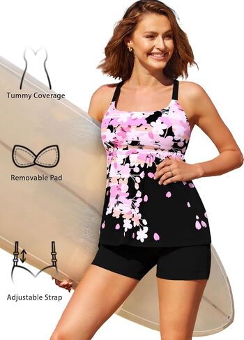 Modlily Two Piece Tankini Swimsuits for Women, Modest Coverage Print Bathing Suits, A-line Tank Top with Boyshorts in Kuwait
