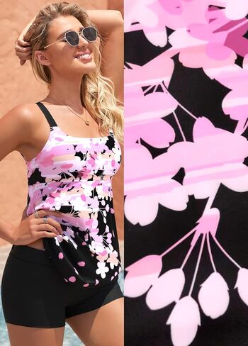 Modlily Two Piece Tankini Swimsuits for Women, Modest Coverage Print Bathing Suits, A-line Tank Top with Boyshorts in Kuwait