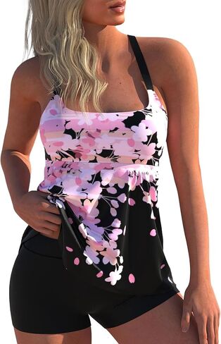 Modlily Two Piece Tankini Swimsuits for Women, Modest Coverage Print Bathing Suits, A-line Tank Top with Boyshorts in Kuwait