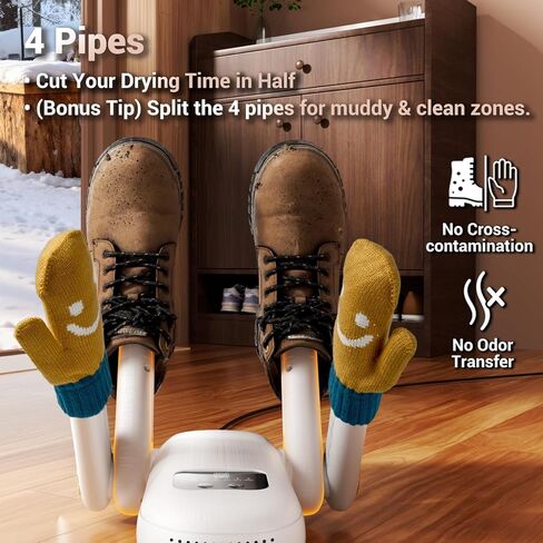 مجفف الأحذية، مجفف الأحذية، سخان القفازات الكهربائية | وضع التعزيز، 4 أنابيب مع مؤقت، تعقيم بالأشعة فوق البنفسجية وامتصاص الروائح، جهاز تدفئة محمول هادئ لأحذية التزلج والأحذية والقفازات والجوارب والقبعات in Kuwait