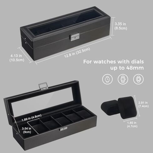 ProCase 6 Slot Watch Case Box for Men, PU leather Man Watch Organizer with Soft Pillow, Lockable Watch Collection Storage Holder with Glass Display Lid -AllBlack in Saudi Arabia