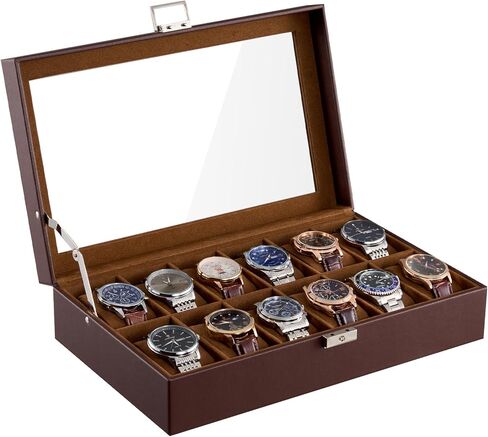 ProCase 6 Slot Watch Case Box for Men, PU leather Man Watch Organizer with Soft Pillow, Lockable Watch Collection Storage Holder with Glass Display Lid -AllBlack in Saudi Arabia