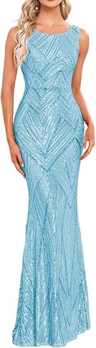 Glitter Formal Dresses Long Evening Gowns Bodycon Mermaid Sparkly Sequin Boat Neck Cocktail Party Dress in Saudi Arabia