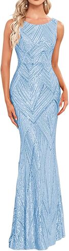 Glitter Formal Dresses Long Evening Gowns Bodycon Mermaid Sparkly Sequin Boat Neck Cocktail Party Dress in Saudi Arabia