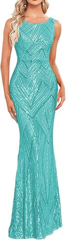 Glitter Formal Dresses Long Evening Gowns Bodycon Mermaid Sparkly Sequin Boat Neck Cocktail Party Dress in Saudi Arabia