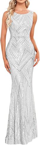 Glitter Formal Dresses Long Evening Gowns Bodycon Mermaid Sparkly Sequin Boat Neck Cocktail Party Dress in Saudi Arabia