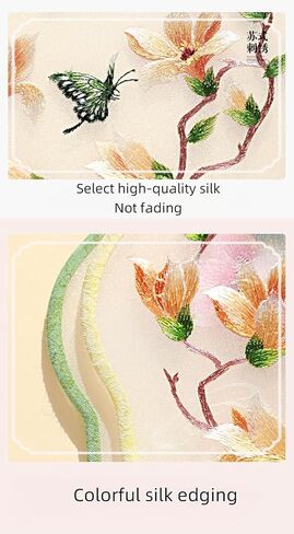 Chinese Round Hand Fans with Tassel Hand Circular Fans Double-Sided Embroidery Hand Fans Translucent Silk Round Fans Ancient Court Round Hand Fans (Pattern-9-Yellow-WhiteFlowers-and-Birds) in Saudi Arabia