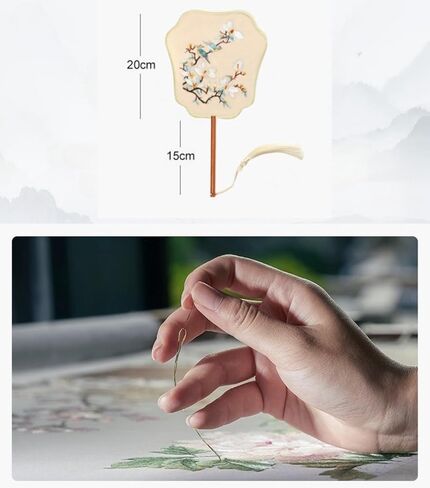 Chinese Round Hand Fans with Tassel Hand Circular Fans Double-Sided Embroidery Hand Fans Translucent Silk Round Fans Ancient Court Round Hand Fans (Pattern-9-Yellow-WhiteFlowers-and-Birds) in Saudi Arabia