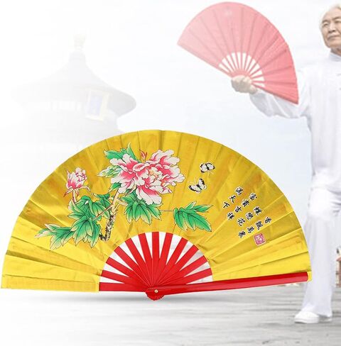 مروحة VGEBY Kung Fu، مروحة حرير الخيزران Tai Chi باليد اليمنى - خفيفة الوزن مع لوحة دقيقة للتدريب على الرقص Wushu (ذهبي) المشجعين الصينيين Phoenix in Saudi Arabia