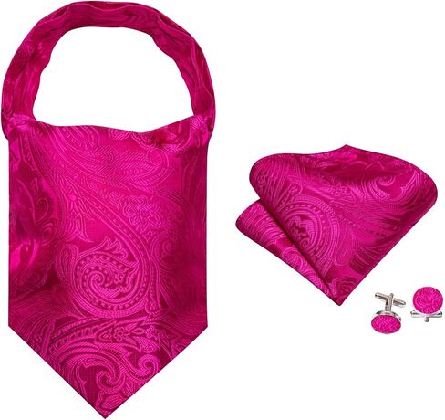 Ascot Tie Silk Hot Pink Cravat Paisley Scarf Self Ties Pocket Square Cufflinks Set Dress Wedding in Saudi Arabia
