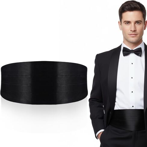 Yolev Black Cummerbund for Men,34" Cumberbund Black with Adjustable Band,Formal Satin Men's Cummerbund for Tuxedo Accessories Perfect for Weddings, Proms and Formal Events in Saudi Arabia