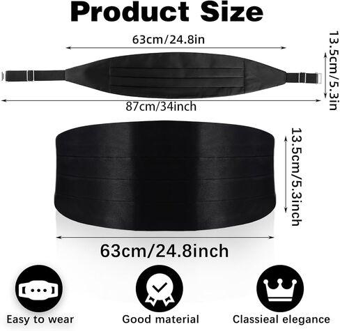 Yolev Black Cummerbund for Men,34" Cumberbund Black with Adjustable Band,Formal Satin Men's Cummerbund for Tuxedo Accessories Perfect for Weddings, Proms and Formal Events in Saudi Arabia