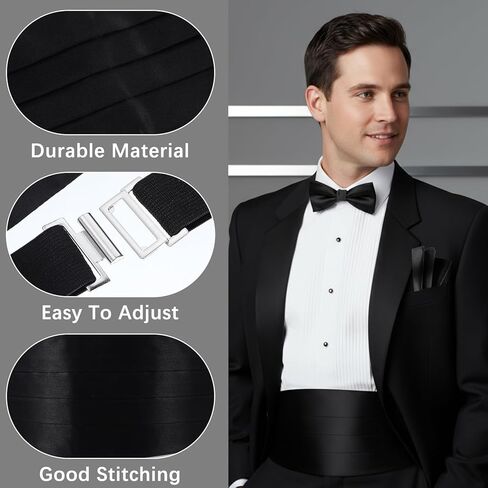 Yolev Black Cummerbund for Men,34" Cumberbund Black with Adjustable Band,Formal Satin Men's Cummerbund for Tuxedo Accessories Perfect for Weddings, Proms and Formal Events in Saudi Arabia