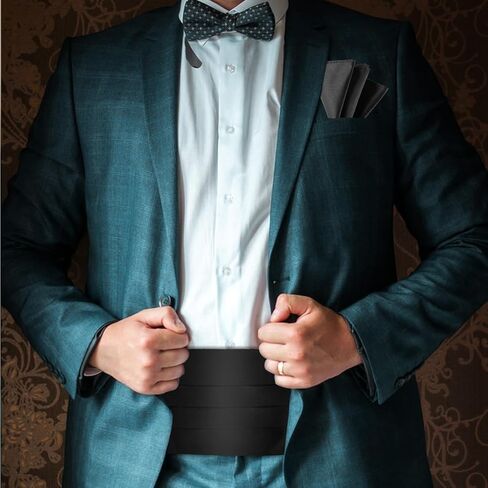 Yolev Black Cummerbund for Men,34" Cumberbund Black with Adjustable Band,Formal Satin Men's Cummerbund for Tuxedo Accessories Perfect for Weddings, Proms and Formal Events in Saudi Arabia