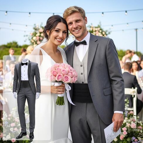 مجموعة من قطعتين من قماش Cummerbund بلون سادة للرجال من الساتان قابلة للتعديل من Cumberbund رسمية لحفلات الزفاف وحفلات الزفاف (أسود) in Kuwait