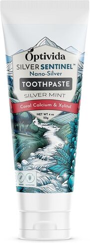 Optivida- Colloidal Silver Infused Coral Toothpaste W/Calcium, Xylitol, and Peppermint Toothpaste 20 ppm Nano Proven Ingredients - Healthy Gums - Fluoride Free | Glacial Mint & Winter Mint 4 oz in Kuwait