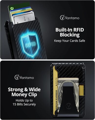 محفظة فانتامو الفاخرة للرجال مع مشبك نقود وحامل بطاقات، محفظة صغيرة ونحيفة مع RFID، 8-12 بطاقة، هدايا مثالية للرجال in Kuwait
