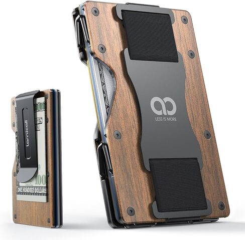 Lamicall Minimalist Carbon Fiber Wallet - Slim Metal RFID Blocking Card Holder with Mechanical Hinge (No Elastic) - Holds 15-20 Cards, Front Pocket EDC Gear for Men, Gift for Men, Metal Black in Saudi Arabia