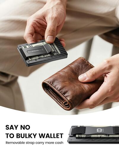 Lamicall Minimalist Carbon Fiber Wallet - Slim Metal RFID Blocking Card Holder with Mechanical Hinge (No Elastic) - Holds 15-20 Cards, Front Pocket EDC Gear for Men, Gift for Men, Metal Black in Saudi Arabia