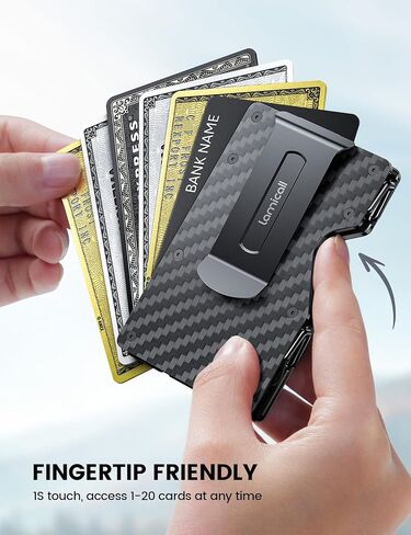 Lamicall Minimalist Carbon Fiber Wallet - Slim Metal RFID Blocking Card Holder with Mechanical Hinge (No Elastic) - Holds 15-20 Cards, Front Pocket EDC Gear for Men, Gift for Men, Metal Black in Saudi Arabia