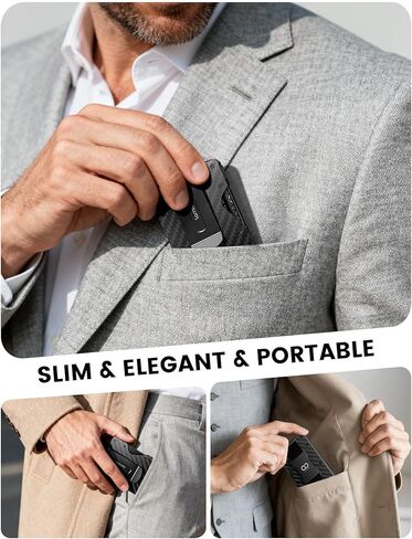 Lamicall Minimalist Carbon Fiber Wallet - Slim Metal RFID Blocking Card Holder with Mechanical Hinge (No Elastic) - Holds 15-20 Cards, Front Pocket EDC Gear for Men, Gift for Men, Metal Black in Saudi Arabia