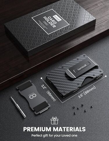 Lamicall Minimalist Carbon Fiber Wallet - Slim Metal RFID Blocking Card Holder with Mechanical Hinge (No Elastic) - Holds 15-20 Cards, Front Pocket EDC Gear for Men, Gift for Men, Metal Black in Saudi Arabia