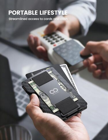 Lamicall Minimalist Carbon Fiber Wallet - Slim Metal RFID Blocking Card Holder with Mechanical Hinge (No Elastic) - Holds 15-20 Cards, Front Pocket EDC Gear for Men, Gift for Men, Metal Black in Saudi Arabia