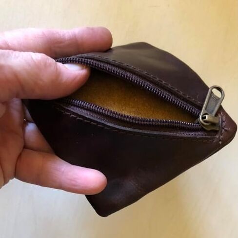 حقيبة عملات جلدية فاخرة، حامل تغيير بسحاب من الجلد المحبب بالكامل، محفظة جيب صغيرة للرجال، منظم محفظة مصنوع يدويًا (بني) in Saudi Arabia