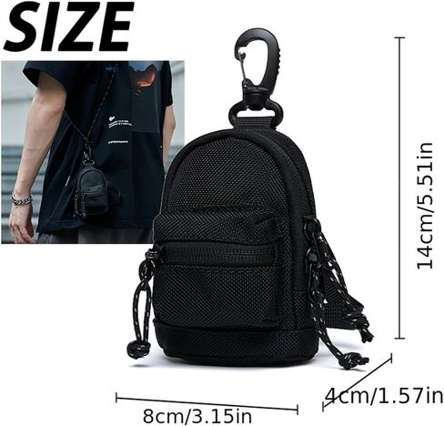Black Mesh Coin Pouch for Men - Hanging Chest/Strap Waist Pack with Zipper & Hook Clip | Portable Multi-Function Mini Organizer Bag for Wallet Keys Accessories (5.51x3.15x1.57in)​ in Saudi Arabia