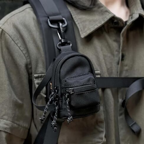 Black Mesh Coin Pouch for Men - Hanging Chest/Strap Waist Pack with Zipper & Hook Clip | Portable Multi-Function Mini Organizer Bag for Wallet Keys Accessories (5.51x3.15x1.57in)​ in Saudi Arabia