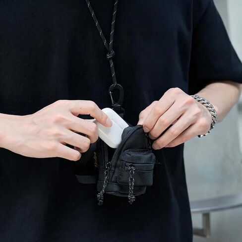 Black Mesh Coin Pouch for Men - Hanging Chest/Strap Waist Pack with Zipper & Hook Clip | Portable Multi-Function Mini Organizer Bag for Wallet Keys Accessories (5.51x3.15x1.57in)​ in Saudi Arabia