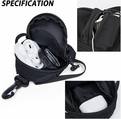 Black Mesh Coin Pouch for Men - Hanging Chest/Strap Waist Pack with Zipper & Hook Clip | Portable Multi-Function Mini Organizer Bag for Wallet Keys Accessories (5.51x3.15x1.57in)​ in Saudi Arabia