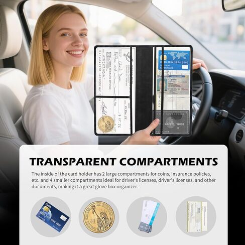 حامل تسجيل السيارة والتأمين بتصميم مغناطيسي، حامل بطاقات التسجيل والتأمين بطبعة الفهد يناسب بطاقات الهوية ورخصة القيادة، وحاملات مستندات السيارة المصنوعة من جلد البولي يوريثان in Kuwait