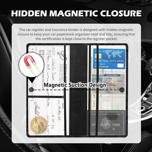 حامل تسجيل السيارة والتأمين بتصميم مغناطيسي، حامل بطاقات التسجيل والتأمين بطبعة الفهد يناسب بطاقات الهوية ورخصة القيادة، وحاملات مستندات السيارة المصنوعة من جلد البولي يوريثان in Kuwait