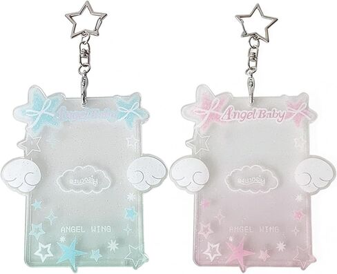 2 Pieces Star Wing-Shaped Photocard Holder Keychain - Clear Acrylic Protective Sleeve for ID, Bus, Student Card in Saudi Arabia