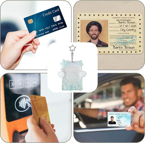 2 Pieces Star Wing-Shaped Photocard Holder Keychain - Clear Acrylic Protective Sleeve for ID, Bus, Student Card in Saudi Arabia