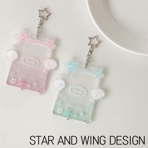 2 Pieces Star Wing-Shaped Photocard Holder Keychain - Clear Acrylic Protective Sleeve for ID, Bus, Student Card in Saudi Arabia