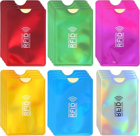 مجموعة أكمام بطاقات حجب RFID، مجموعة أكمام آمنة للحماية من سرقة الهوية، واقي بطاقة الائتمان، أكمام حجب RFID، تصميم نحيف من رقائق الألومنيوم المقاومة للماء (6 ألوان، كل لون زوجان) (12) in Kuwait